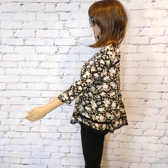 ANTHROPOLOGIE - Maeve Boho black floral blouse with cutout detailing - Picture 8 of 12